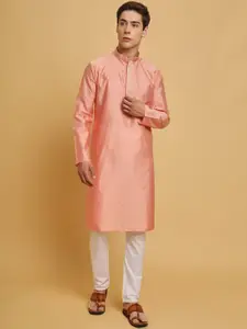 SWAGG INDIA Mandarin Collar Woven Design Jacquard Chanderi Cotton Kurta