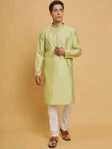 SWAGG INDIA Mandarin Collar Woven Design Thread Work Jacquard Chanderi Cotton Kurta
