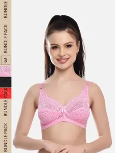 FIMS Pack Of 3 Self Design Full Coverage All Day Comfort Rapid Dry Cotton Bralette Bra