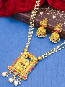 Sukkhi Gold-Plated Stone-Studded & Beaded Necklace and Earrings
