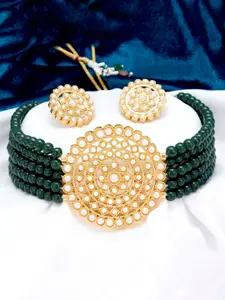 Sukkhi Gold-Plated Pearl-Studded & Beaded Choker Necklace and Earrings