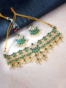 Sukkhi Gold-Plated Kundan-Studded Drop Necklace & Earrings