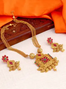 Sukkhi Gold-Plated Stones Studded & Beaded Necklace & Earrings