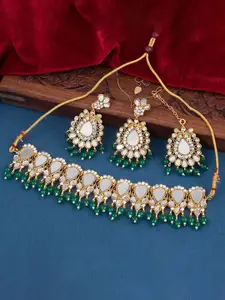 Sukkhi Gold-Plated Kundan-Studded & Beaded Necklace & Earrings