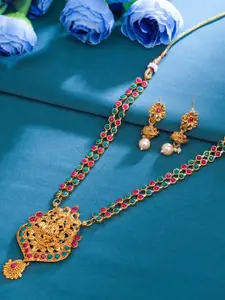 Sukkhi Gold-Plated Stone-Studded Temple Motif Charm Necklace & Earrings