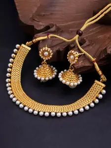 Sukkhi Gold-Plated Pearls Beaded Necklace & Earrings