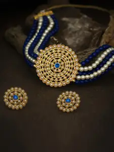 Sukkhi Gold-Plated Round Shaped Necklace & Earrings