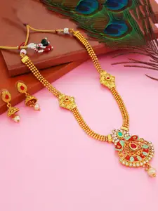 Sukkhi Gold-Plated Stone-Studded & Beaded Long Necklace & Earrings Set
