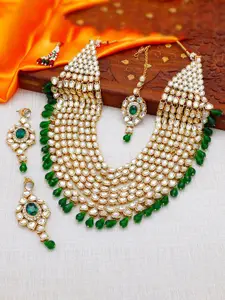 Sukkhi Gold-Plated Kundan-Studded Necklace and Earrings with Maang Tika