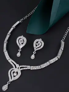Sukkhi Rhodium-Plated Stone-Studded Necklace & Earrings