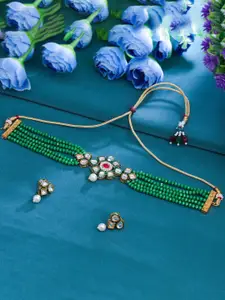 Sukkhi Gold-Plated Stone-Studded and Beaded Necklace & Earrings