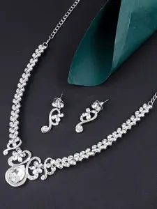 Sukkhi Rhodium-Plated Stone-Studded Necklace and Earrings Jewellery Set