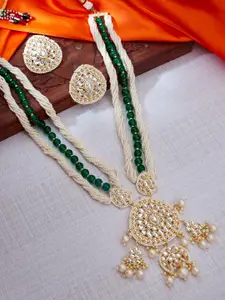 Sukkhi Gold-Plated Kundan-Studded and Beaded Necklace & Earrings Set