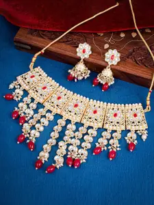 Sukkhi Gold-Plated Kundan-Studded & Beaded Necklace & Earrings Set
