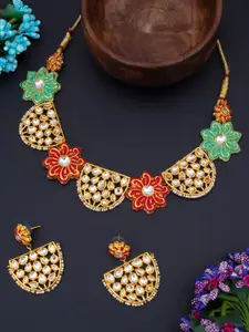 Sukkhi Gold-Plated Kundan Studded Necklace & Earrings Set