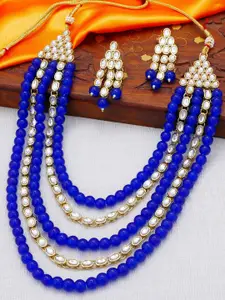 Sukkhi Gold-Plated Layered Kundan-Studded Necklace & Earrings Set