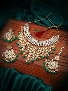 Sukkhi Gold-Plated Kundan-Studded Necklace and Earrings with Maang Tika
