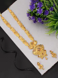 Sukkhi Gold-Plated Long Floral Design Necklace and Earrings