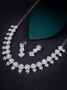Sukkhi Rhodium-Plated Stone Studded Necklace & Earrings Set
