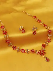 Sukkhi Gold-Plated Stone-Studded & Beaded Necklace & Earrings Set