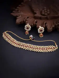 Sukkhi Gold-Plated Kundan-Studded & Pearl Beaded Necklace & Earrings Set