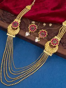 Sukkhi Gold-Plated Stone-Studded & Beaded Layered Necklace & Earrings Set