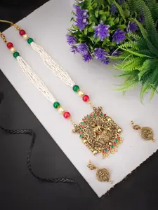 Sukkhi Gold-Plated Stone-Studded & Beaded Necklace and Earrings Jewellery Set