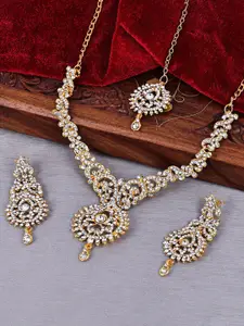 Sukkhi Gold-Plated Stone-Studded Necklace & Earrings Set With Maang Tika