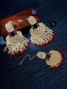 Sukkhi Gold-Plated Kundan-Studded Earrings With Maang Tika