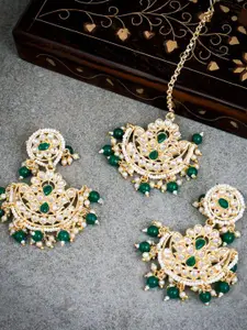 Sukkhi Gold-Plated Kundan-Studded Earrings & Maangtika