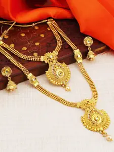 Sukkhi Gold-Plated Kundan-Studded & Pearl Beaded Long Necklace & Earrings Set