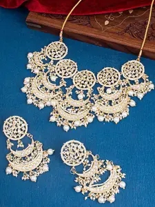 Sukkhi Gold-Plated Kundan-Studded & Beaded Necklace & Earrings Set