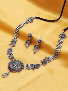 Sukkhi Gold-Plated Stone-Studded & Beaded Oxidised Necklace & Earrings Set