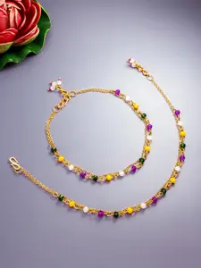 aadita Set Of 2 Gold-Plated Stone-Studded Anklet