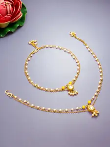aadita Set Of 2 Gold-Plated & Beaded Anklets