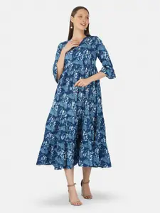 GULAB CHAND TRENDS Blue Floral Print Fit & Flare Midi Dress