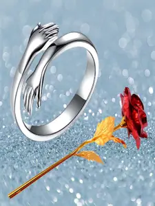 UNIVERSITY TRENDZ Silver-Plated Ring With Artificial Rose Combo Set