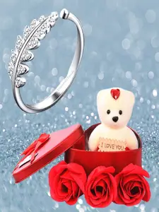 UNIVERSITY TRENDZ Silver-Plated Ring and Mini Teddy Combo