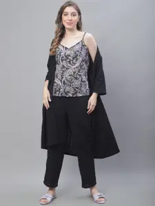 TAG 7 Women Scraf Printed Pure Cotton Top With Trousers & Shrug Co-Ords