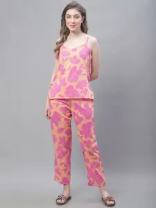 TAG 7 Women Floral Printed Pure Cotton Top With Trousers & Shrug Co-Ords