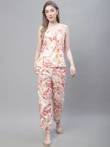TAG 7 Floral Printed Pure Cotton Ethnic Top with Trousers & Jacket