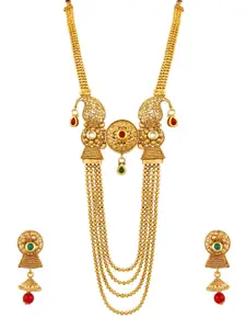 Sukkhi Gold-Plated Stone-Studded & Beaded 4 String Necklace Jewellery Set