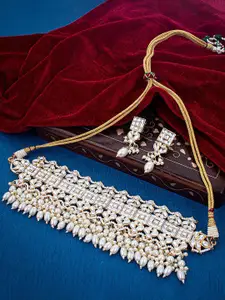 Sukkhi Gold-Plated Kundan-Studded & Beaded Necklace and Earrings Jewellery Set