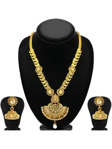 Sukkhi Gold-Plated Stone Studded & Beaded Necklace & Earrings Set