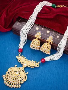 Sukkhi Gold-Plated Stone-Studded & Beaded Necklace & Earrings Set