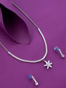 Sukkhi Rhodium-Plated Stone-Studded Necklace & Earrings