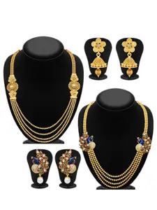 Sukkhi Set Of 2 Gold Plated Stone-Studded Necklace & Earrings