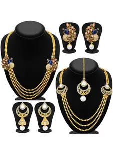 Sukkhi Set Of 2 Gold Plated Necklace & Earrings Set With Maang Tika