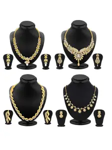 Sukkhi Set Of 4 Gold Plated Stone-Studded Necklace & Earrings Set