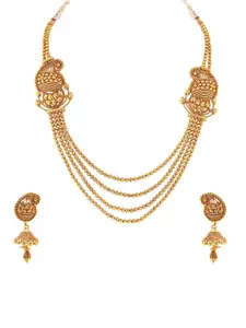 Sukkhi Gold-Plated 4 String Necklace & Earrings